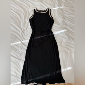 LOFT Black dress with Cream Knit Trim and belt